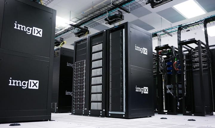 A sleek data center filled with servers, symbolizing advanced AI compute power and Fluidstack's impressive $18B valuation.